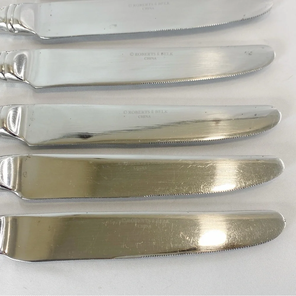 Roberts & Belk Lot of 6 Dinner Knives Continental Bead Discontinued Grp A